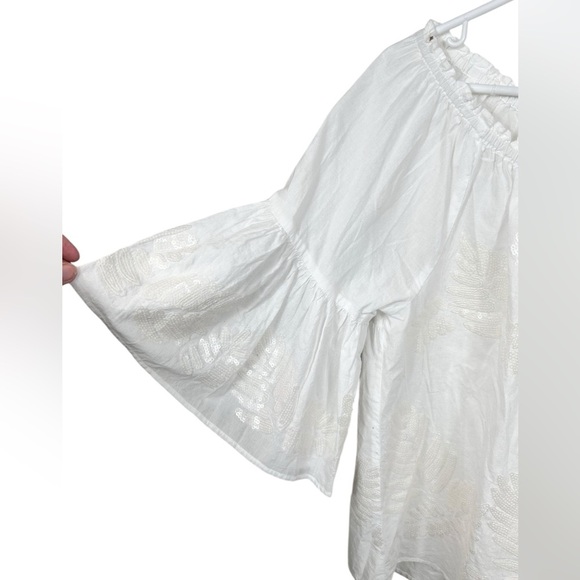 Marc Cain cotton peasant blouse, M, sequins, off shoulder, bell sleeves Boho - Picture 2 of 8